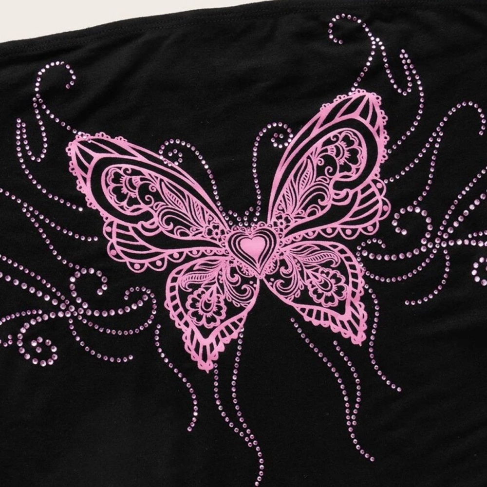 Black Tube Top with Pink Butterfly Design - Picture 3 of 3